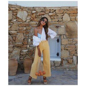 Zara Yellow Cropped Wide Leg High Rise Culottes Pants Size 4